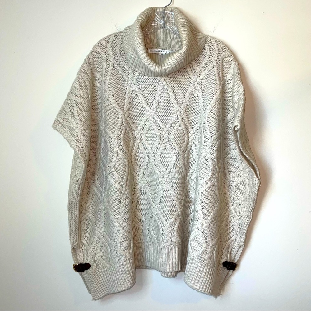 MAX STUDIO CABLE KNIT TURTLENECK PONCHO SIZE LARGE
